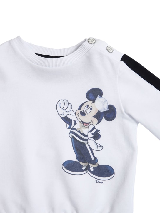 Monnalisa: Felpa Mickey Mouse in cotone con stampa - Bianco/Navy - kids-boys_1 | Luisa Via Roma
