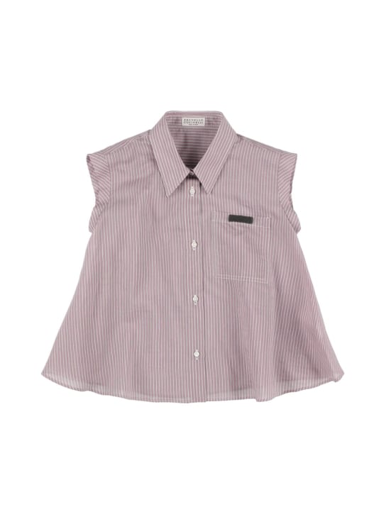 Brunello Cucinelli: Camisa de algodón y seda - Púrpura Claro - kids-girls_0 | Luisa Via Roma
