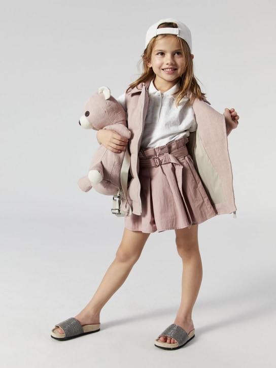 Brunello Cucinelli: Paper bag waist crispy cotton shorts - Pink - kids-girls_1 | Luisa Via Roma