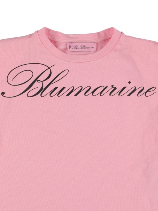 Miss Blumarine: Logo print cotton jersey t-shirt - Pink - kids-girls_1 | Luisa Via Roma