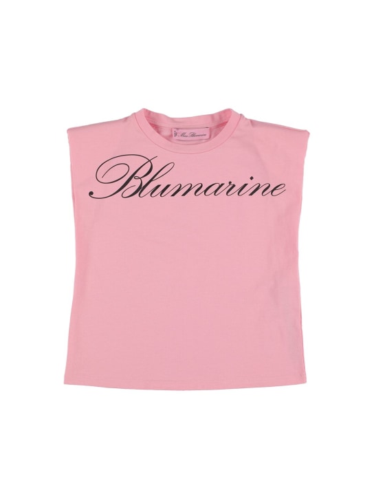 Miss Blumarine: Logo print cotton jersey t-shirt - Pink - kids-girls_0 | Luisa Via Roma