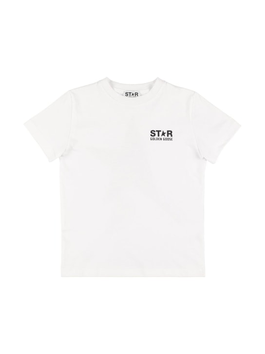 Golden Goose: Logo print cotton jersey t-shirt - White/Black - kids-girls_0 | Luisa Via Roma