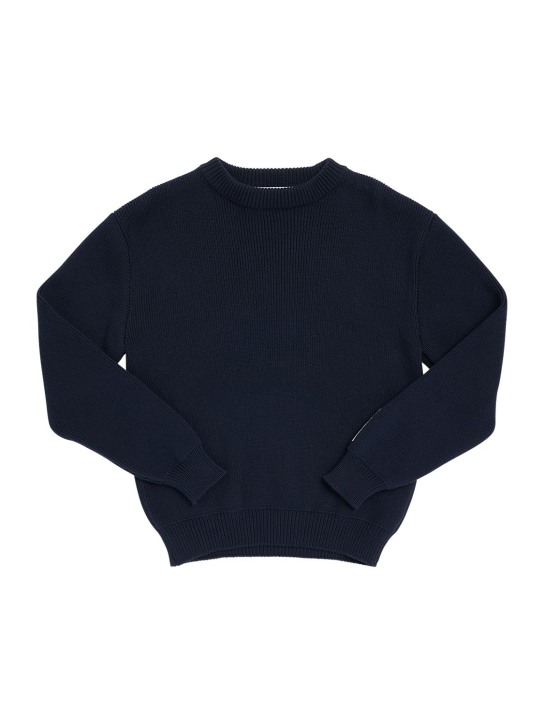 Golden Goose: Cotton knit sweater w/ logo - Navy - kids-boys_1 | Luisa Via Roma