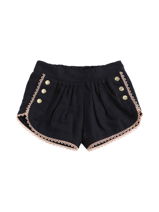 Chloé: SHORTS AUS BAUMWOLLE UND LEINEN - Dunkelblau - kids-girls_0 | Luisa Via Roma