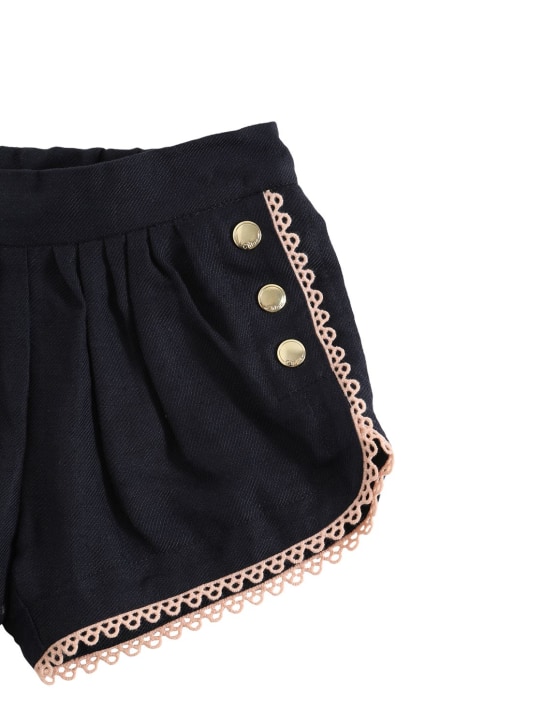 Chloé: SHORTS AUS BAUMWOLLE UND LEINEN - Dunkelblau - kids-girls_1 | Luisa Via Roma