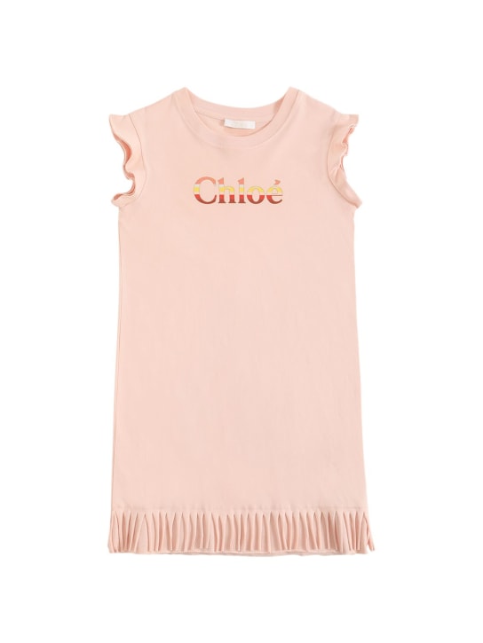 Chloé: Robe en jersey biologique imprimé logo - kids-girls_0 | Luisa Via Roma