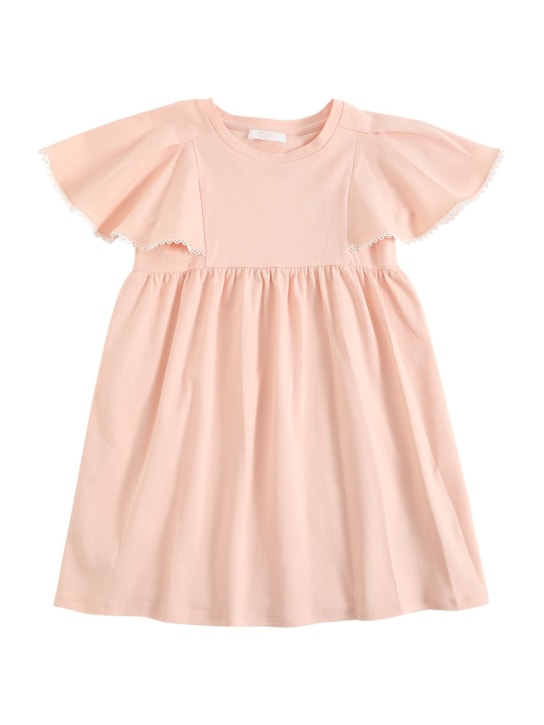 Chloé: Vestido de algodón interlock orgánico con logo - Rosa - kids-girls_0 | Luisa Via Roma