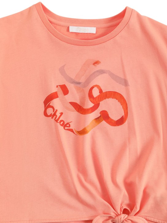 Chloé: T-shirt en jersey de coton biologique imprimé - Rose Foncé - kids-girls_1 | Luisa Via Roma