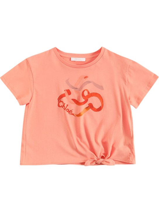 Chloé: T-shirt en jersey de coton biologique imprimé - Rose Foncé - kids-girls_0 | Luisa Via Roma
