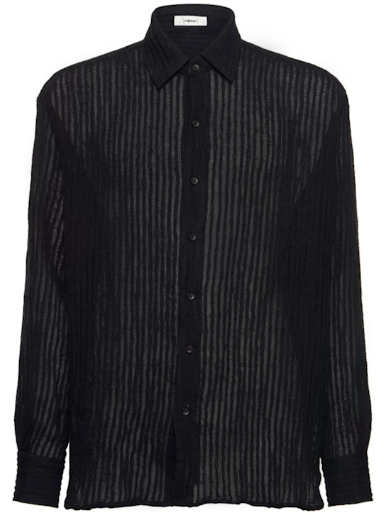 Commas: Sheer striped woven linen shirt - Black - men_0 | Luisa Via Roma