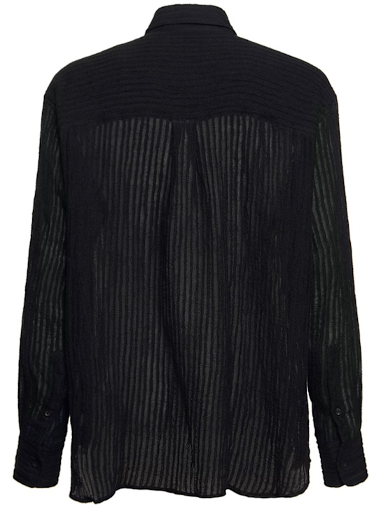 Commas: Sheer striped woven linen shirt - Black - men_4 | Luisa Via Roma