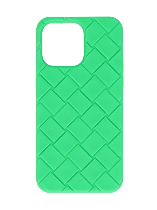Bottega Veneta: Tech rubber iPhone 14 Pro Max case - Parakeet - women_0 | Luisa Via Roma