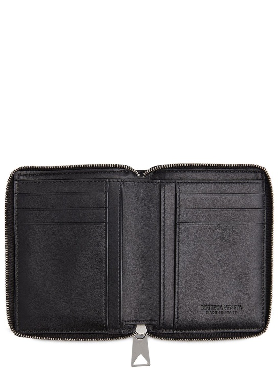 Bottega Veneta: Intrecciato leather zip around wallet - Siyah - men_1 | Luisa Via Roma