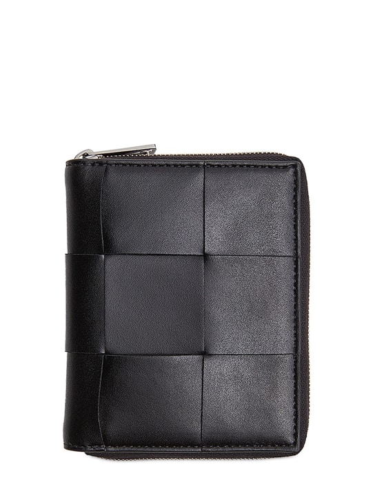 Bottega Veneta: Intrecciato leather zip around wallet - Black - men_0 | Luisa Via Roma