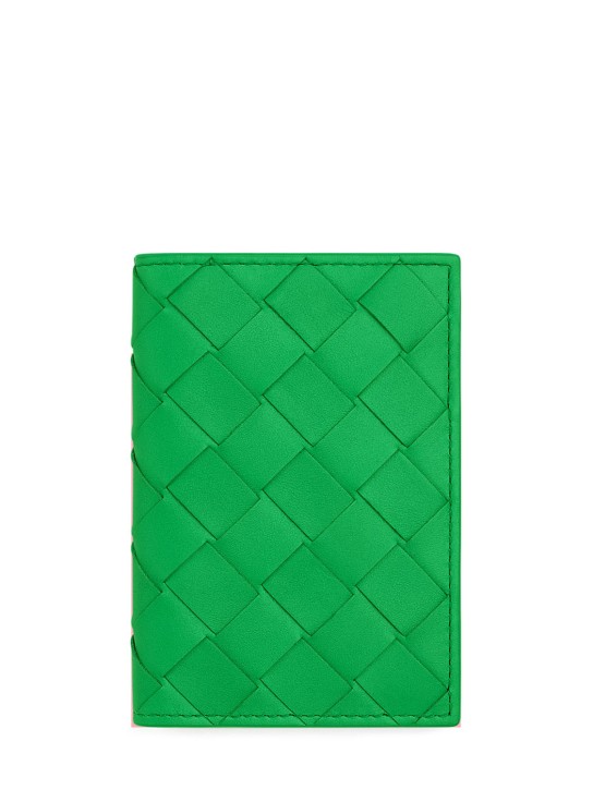 Bottega Veneta: Intrecciato leather flap card case - Parakeet - men_0 | Luisa Via Roma
