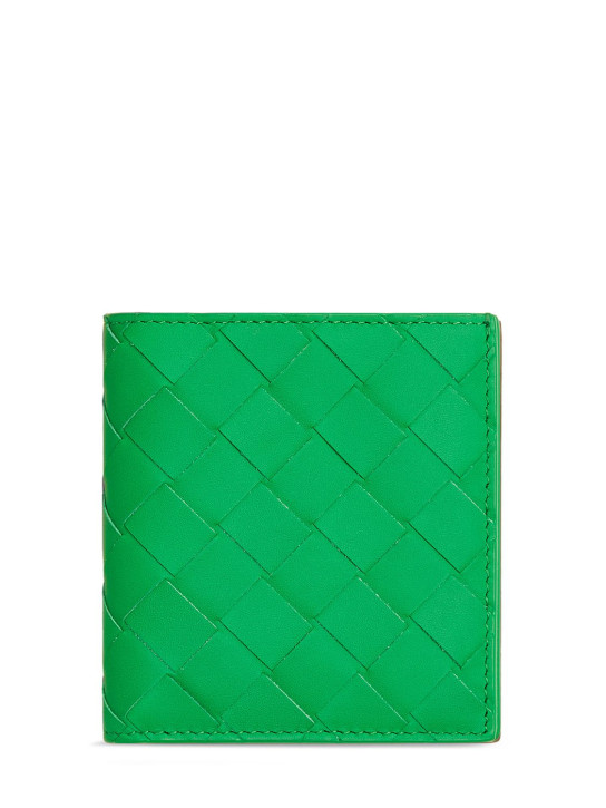 Bottega Veneta: Intrecciato leather slim bi-fold wallet - Parakeet - men_0 | Luisa Via Roma