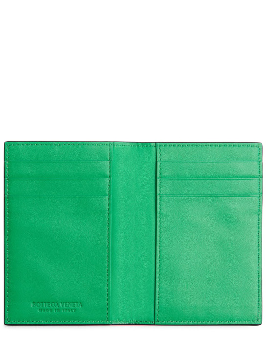 Bottega Veneta: Intrecciato leather flap card case - Black/Grass - men_1 | Luisa Via Roma