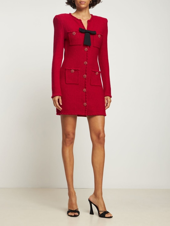 Self-portrait: Mélange wool blend knit mini dress - Red - women_1 | Luisa Via Roma