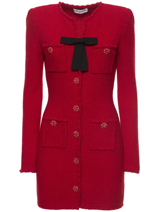 Self-portrait: Mélange wool blend knit mini dress - Red - women_0 | Luisa Via Roma
