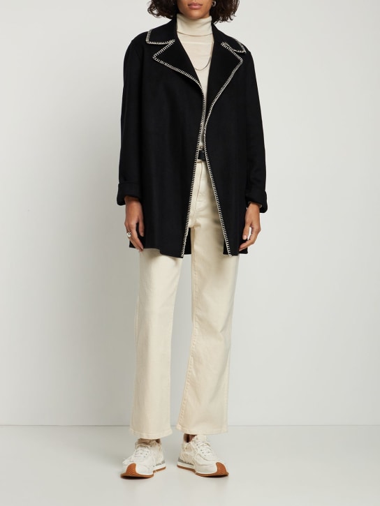 Theory: Stitch overlay wool blend jacket - Black - women_1 | Luisa Via Roma