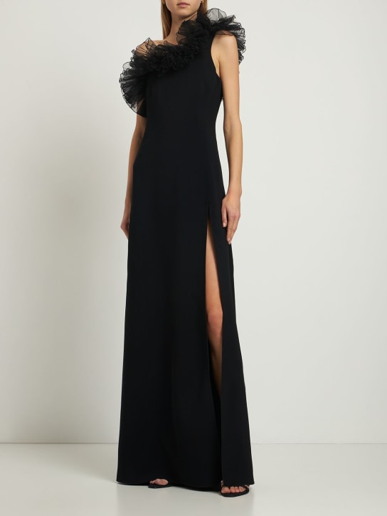 Giambattista Valli: Ruffled cady one shoulder long dress - Black - women_1 | Luisa Via Roma