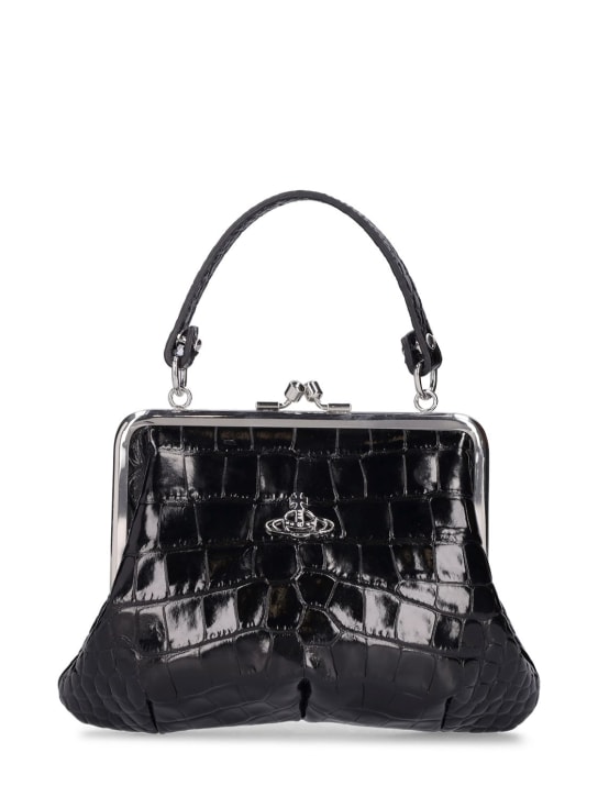 Vivienne Westwood: Granny Frame croc embossed leather bag - Siyah - women_0 | Luisa Via Roma