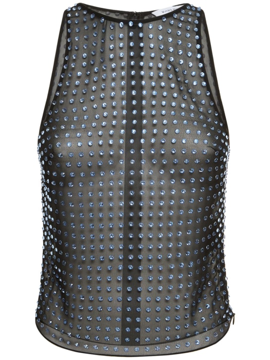 16arlington: Débardeur orné de cristaux Fleur - Noir/Bleu - women_0 | Luisa Via Roma