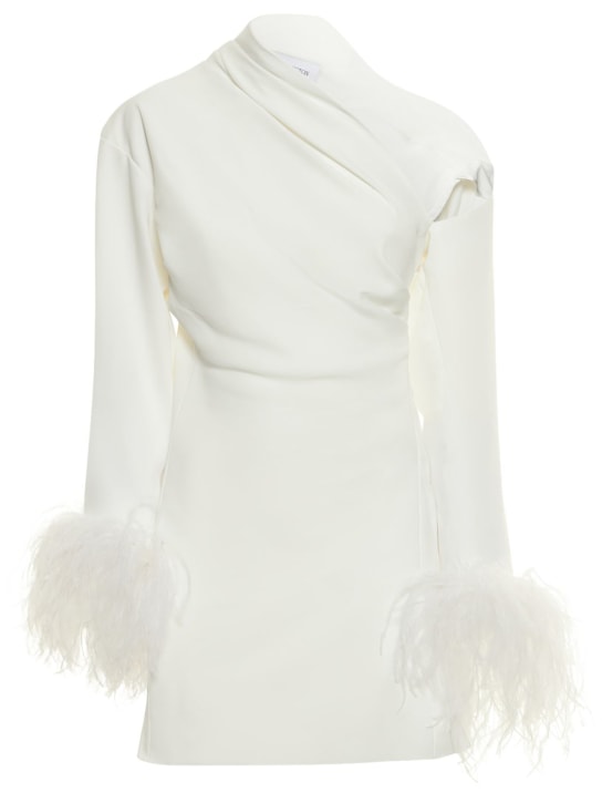 16arlington: Vestido corto de crepe y plumas - Blanco - women_0 | Luisa Via Roma