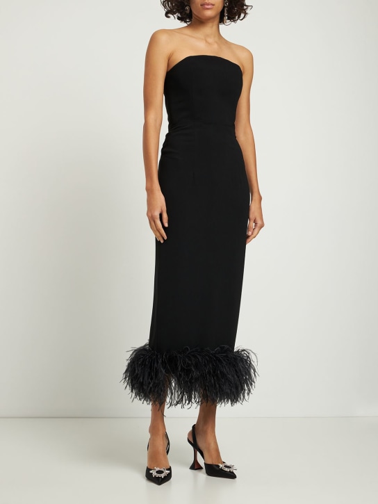 16arlington: Minelli crepe & feathers long dress - Siyah - women_1 | Luisa Via Roma