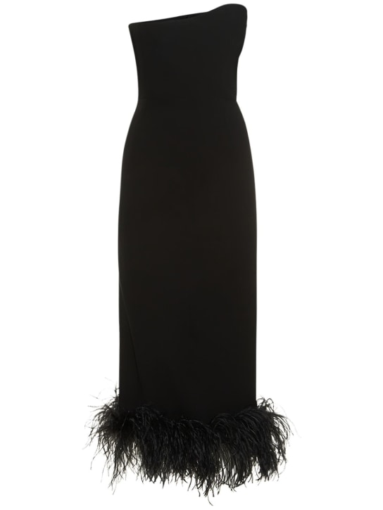 16arlington: Vestido largo de crepe y plumas - Negro - women_0 | Luisa Via Roma