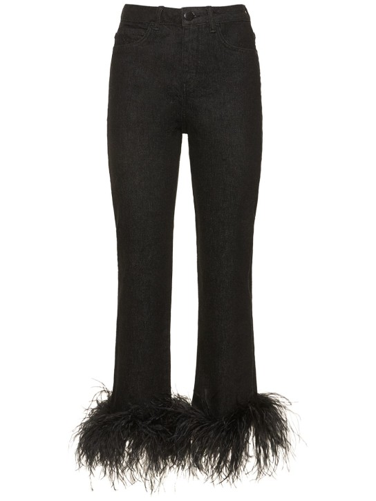 16arlington: Jeans de denim con cintura alta y plumas - Negro - women_0 | Luisa Via Roma