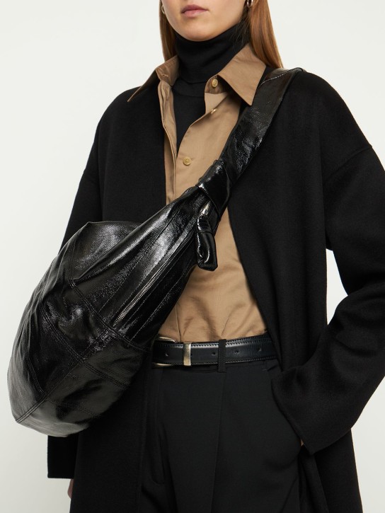 Lemaire: Large Croissant coated cotton bag - Black - women_1 | Luisa Via Roma