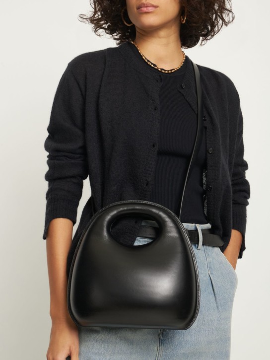 Lemaire: Leather Egg top handle bag - Black - women_1 | Luisa Via Roma