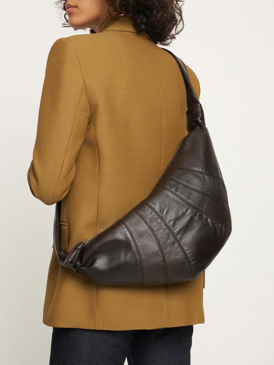 Lemaire: Medium Croissant soft nappa shoulder bag - Dark Brown - women_1 | Luisa Via Roma