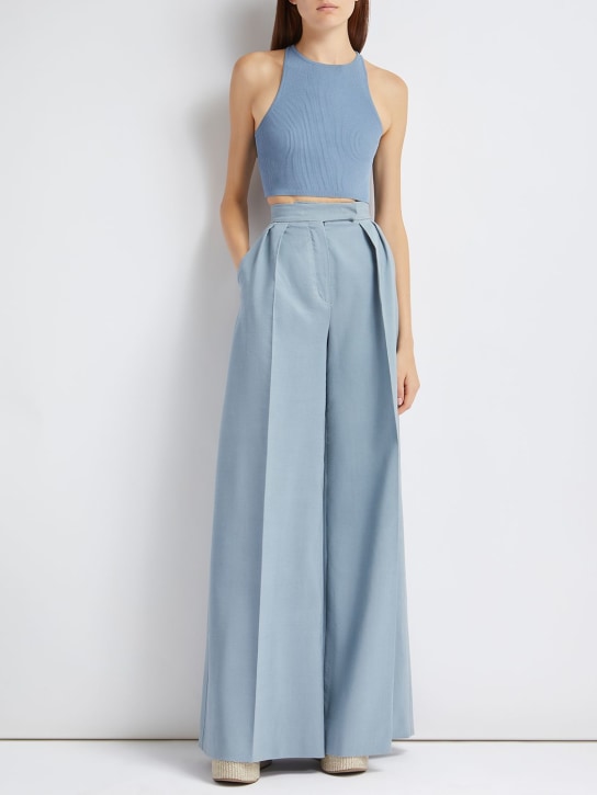 Max Mara: Mimma pleated cotton twill wide pants - women_1 | Luisa Via Roma