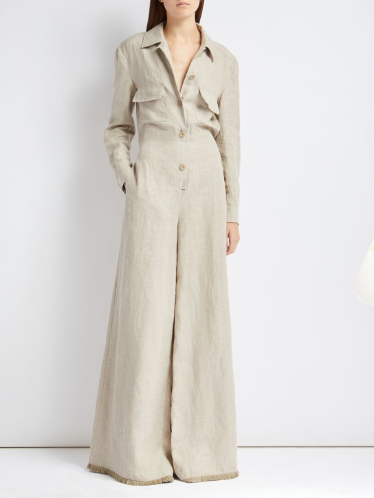 Max Mara: Ares woven linen casual jumpsuit - women_1 | Luisa Via Roma