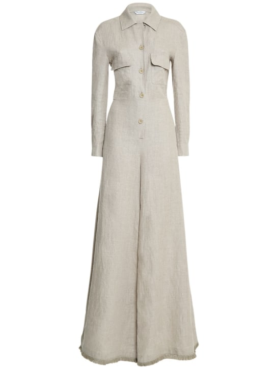 Max Mara: Ares woven linen casual jumpsuit - women_0 | Luisa Via Roma