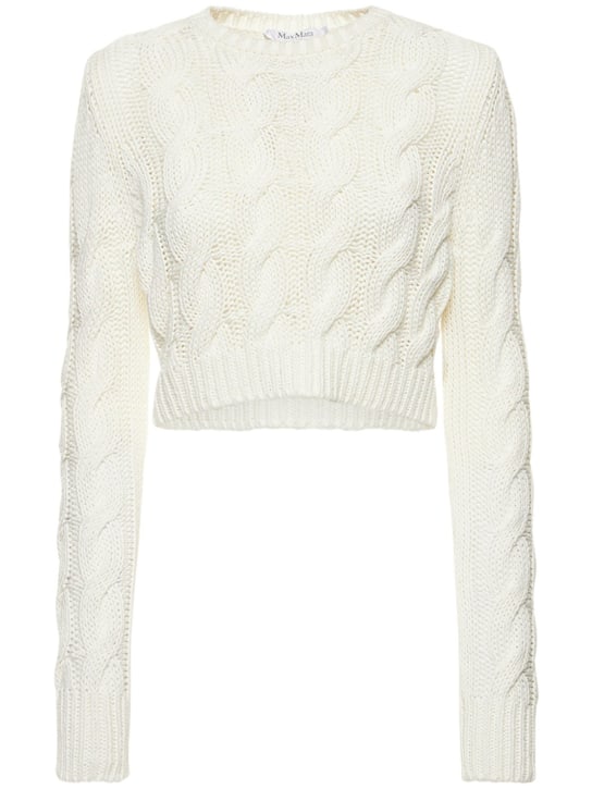 Max Mara: Sfinge cable knit crop top - White - women_0 | Luisa Via Roma