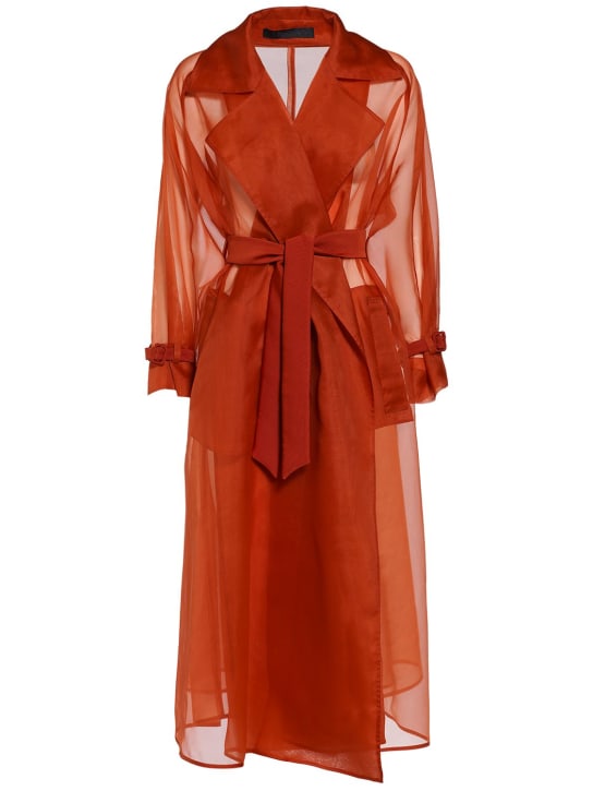 Max Mara: Rauche belted silk organza trench coat - women_0 | Luisa Via Roma