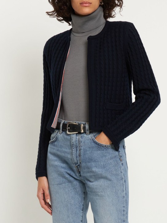 Thom Browne: Merino wool cable knit jacket - women_1 | Luisa Via Roma