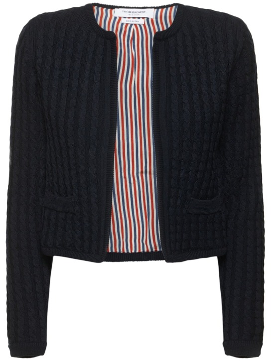 Thom Browne: Merino wool cable knit jacket - women_0 | Luisa Via Roma