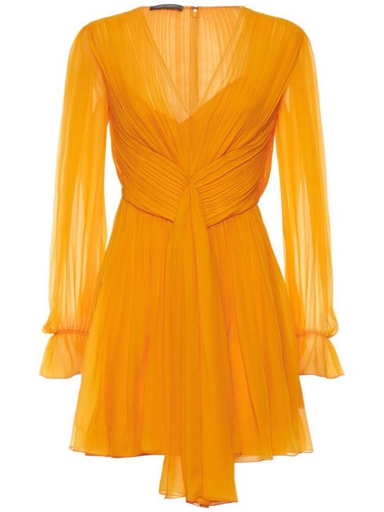 Alberta Ferretti: Pleated silk chiffon mini dress - women_0 | Luisa Via Roma