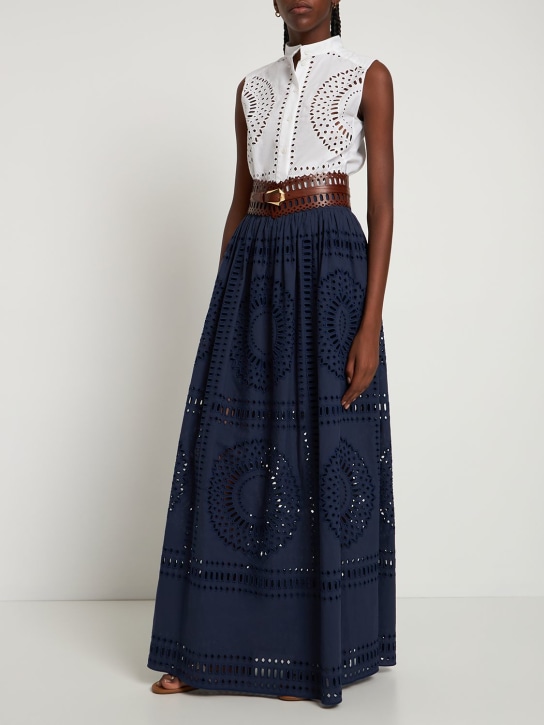 Alberta Ferretti: Sangallo high waist long skirt - Navy - women_1 | Luisa Via Roma