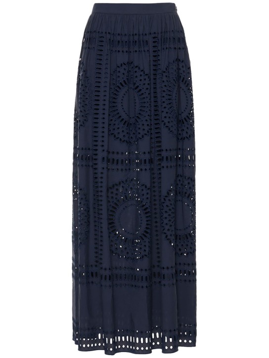 Alberta Ferretti: Sangallo high waist long skirt - Navy - women_0 | Luisa Via Roma