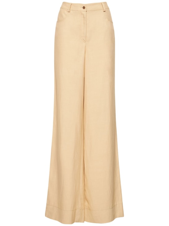 Alberta Ferretti: Pantalon large en lin mélangé - Beige - women_0 | Luisa Via Roma