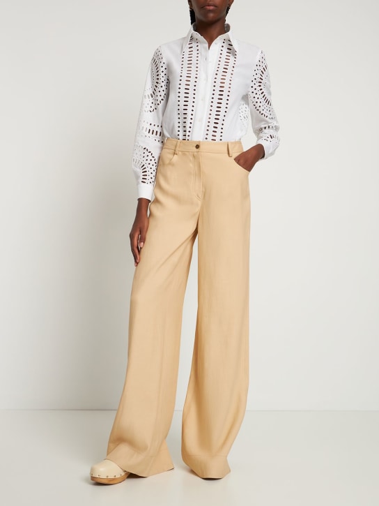 Alberta Ferretti: Pantalon large en lin mélangé - Beige - women_1 | Luisa Via Roma
