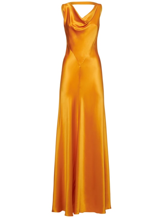 Alberta Ferretti: Drop neck silk satin slip midi dress - women_0 | Luisa Via Roma