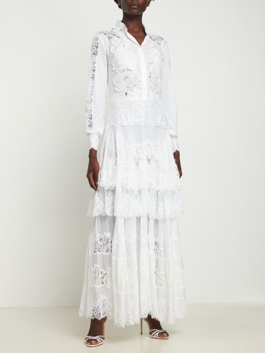 Ermanno Scervino: Tiered lace & poplin long dress - women_1 | Luisa Via Roma
