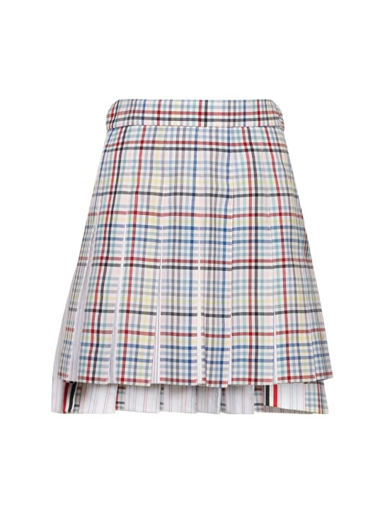 Thom Browne: Pleated wool twill gingham mini skirt - women_0 | Luisa Via Roma