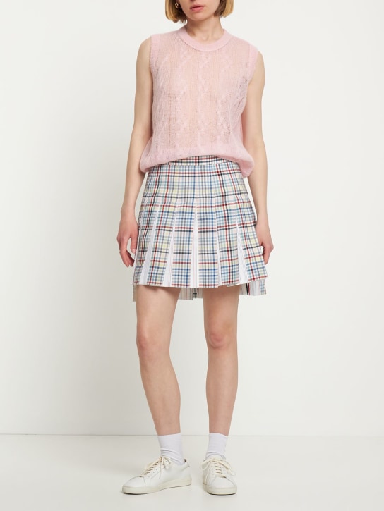 Thom Browne: Pleated wool twill gingham mini skirt - women_1 | Luisa Via Roma